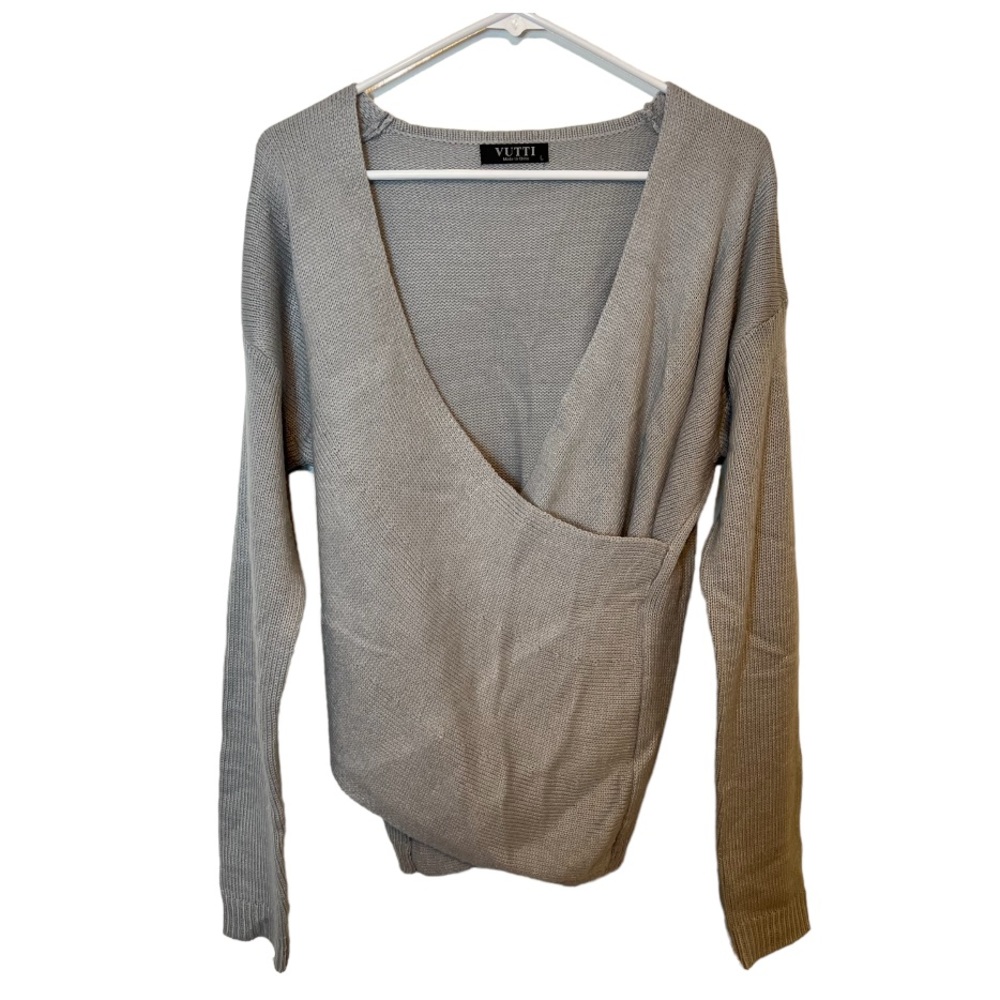 VUTTI GRAY CRISSCROSS KNIT SWEATER size L C1-227